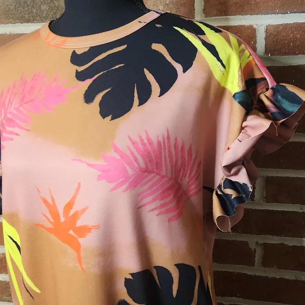 Zara ruffle sleeve palm pattern dress, size S - Picture 2 of 7